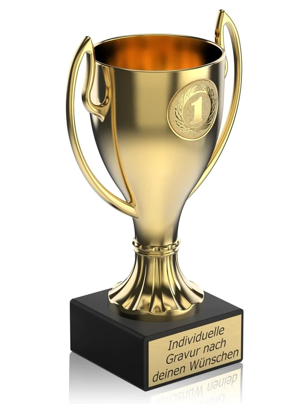 Zelaro Henkelpokal in Gold | Pokal mit Gravur Wunschtext – Trophäe in 5 Größen | Pokal Fußball | Fussball Pokal Kinder - 18 cm inkl. Marmorsockel