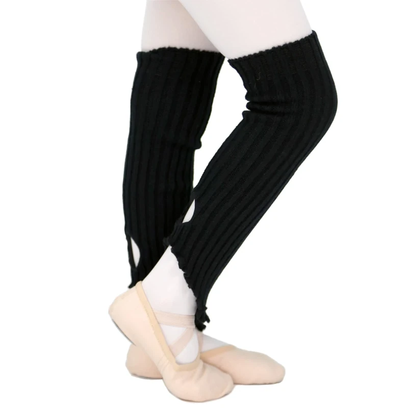 DANCEYOU Ballett Stulpen Mädchen Kinder Tanzstulpen Ballettstulpen mit Fersenloch Leg Warmers 40cm für Tanzen Sport Yoga Schwarz