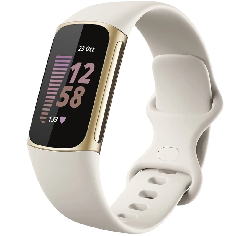 Dirrelo Armband Compatible with Fitbit Charge 5 Armband/Fitbit Charge 6 Armband Damen Herren，Weich Silikon Uhrenarmband, Sport Wasserdicht Ersatzarmband für Fitbit Charge 5 Charge 6, Mondweiß Groß