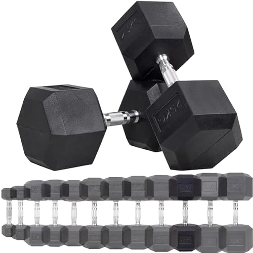 Miweba Sports Hexagon Hanteln HGH100 | 2,5-30kg - Profi Hantel - Hantelset - Kurzhanteln - Gusseisen - Ergonomischer Griff - Einzelhantel - Hantel Set - Dumbbell (25.0 kg, Hantelpaar)
