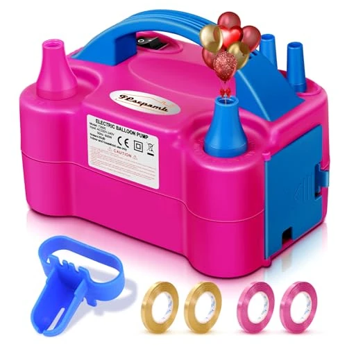 Ballonpumpe, elektrische Ballonpumpe, tragbare Doppeldüsen, elektrische Ballon-Luftpumpe,28 Pcs elektrischer Ballonfüller mit Bindewerkzeug
