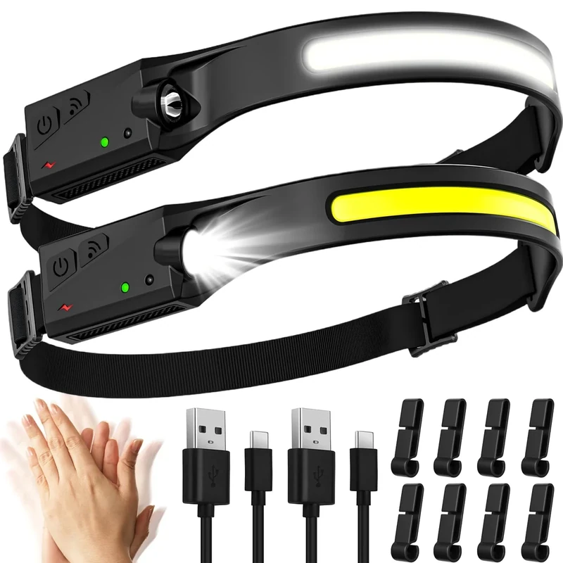 Aaizplz Stirnlampe LED Wiederaufladbar,SuperHell 2000 Lumens 5 Lichtmodi 1200mAh 230°Ultra Leichtgewicht Stirnlampe Led,IPX4 Wasserdichter Kopflampe Stirnlampe,Ideal für Camping,Laufen,Angeln,Joggen