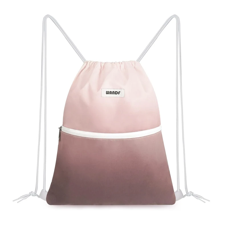 WANDF Rucksack mit Kordelzug Turnbeutel Sportbeutel Gym Bag Mit Aussentasche Verstellbar Tunnelzug Gymsack für Damen Herren Kinder mit Innentasche 11 Liter für Sport und Reisen (A-Dunkelpink)