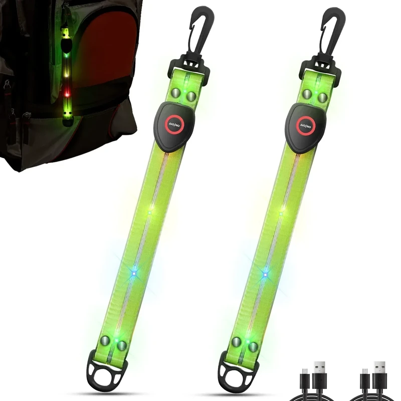ZLCBBD Blinklicht Schulranzen Anhänger- LED USB Reflektierende Lichtband Kinder Reflektor Sicherheitslicht für Schultasche Rucksack Wandern Sport Nacht Laufen Joggen 2 Stück Grün