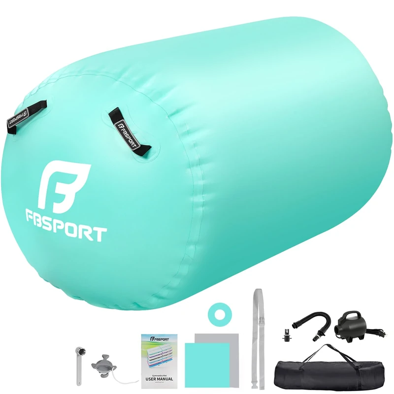 FBSPORT Aufblasbare Air Roll, 120x90cm Aufblasbare Luft Rollen, Yoga Gymnastik Zylinder, Gymnastikmatte, Gym Air Barrel, Air Tumbling Track, Sportmatte für zuhause mit Tragetasche, Outdoor, Fitness