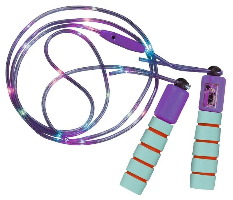 moses. 38137 Leuchtendes, verstellbares Springseil mit LED Lichtern, Hüpfseil mit 3 verschiedenen Leuchtmodi und Zähler, Mehrfarbig