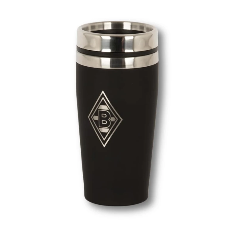 Borussia Mönchengladbach Thermobecher “Raute” | Offizieller Fanartikel Fohlenshop | Kaffeebecher to go | Trinkbecher auslaufsicher mit silberner Vereinsraute - 450 ml Vol.
