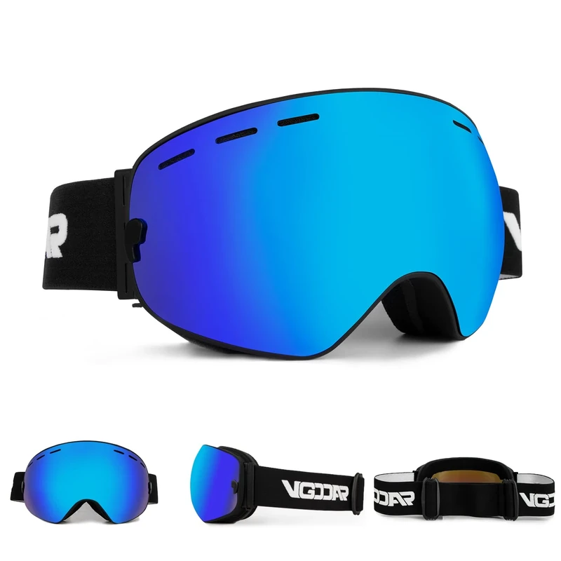 Vgooar OTG Skibrille, Randlose Skibrille mit Anti-Fog-Beschichtung Doppelscheibe, 100% UV400 Schutz Ski Snow Brille für Herren/Damen