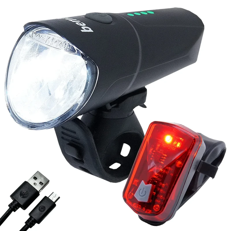 bemiX Fahrradlicht Set USB Akku Betrieb LED Fahrradleuchtenset StVZO zugelassen 60 LUX mit Schnellbefestigung Fahrradlicht wiederaufladbar regenfest LED Klemmlicht Fahrrad