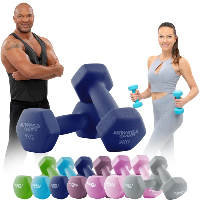Miweba Sports Neopren Hantelset NKH100 | Profi Hantel - Hexagon Hanteln Set - Kurzhanteln - Kurzhantel Set - Gymnastikhanteln - Hantel Set - Dumbbell - 0,5-10 Kg (2X 3.0 kg, Königsblau)