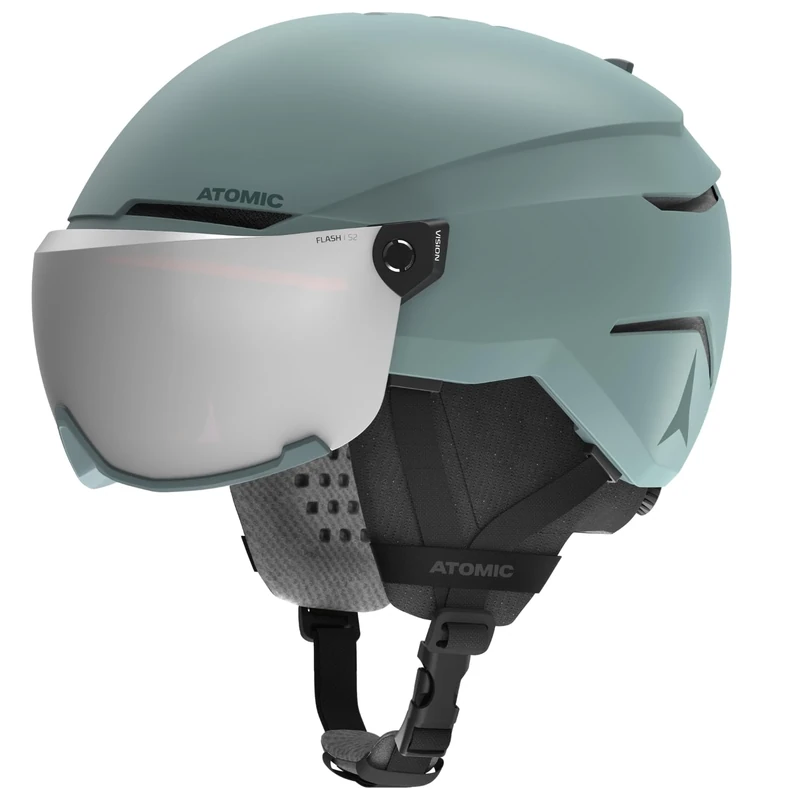 ATOMIC Savor Visor JR Skihelm mit Visier - Grün - Größe S - Für Kinder & Jugendliche - Max. Stoßdämpfung - Active Aircon Belüftung - Brille mit High End-Verspiegelung