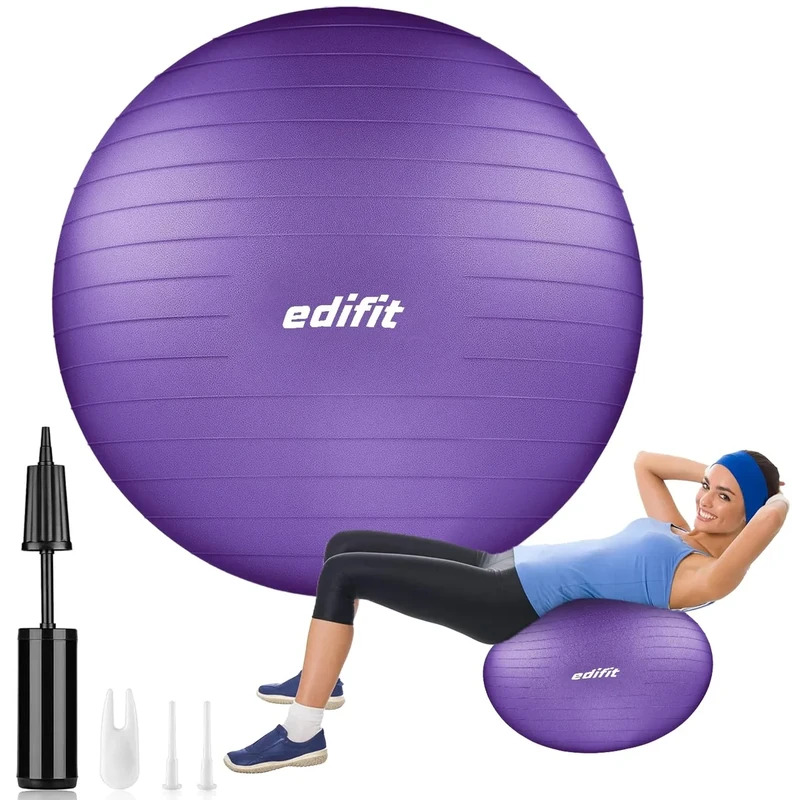 EDIFIT, Gymnastikball, 55, 65 und 75, Pezziball, Einschließlich Inflator, Pilates Ball, Sitzball, Pilates, Yoga Ball, Gymnastik (55cm, Violett)