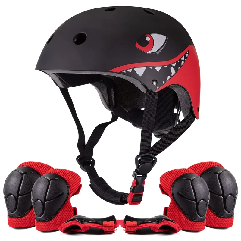 Skaterhelm Fahrradhelm mit Knieschoner Set für 2 bis 6 Jahre Jungen und Mädchen | Leicht Mikroschalen Kinderhelm Knie Pads Schutz Protektoren für Laufrad Skateboard Motorrad Sport…
