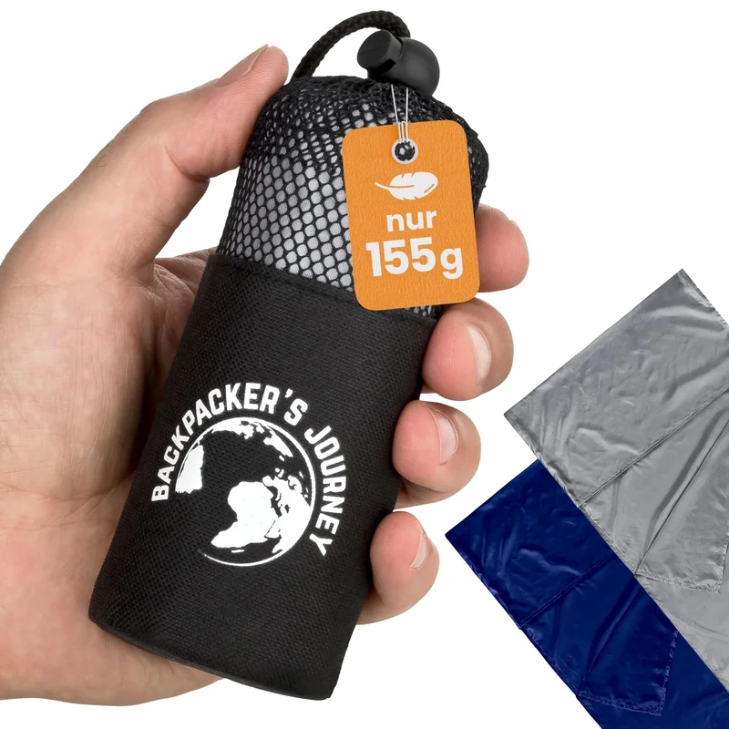 Backpacker's Journey Hüttenschlafsack (nur 168g), ultraleichter und platzsparender Reiseschlafsack aus Polyester. Ideal für Backpacking, Hostels und Hütten (90 cm, grau)