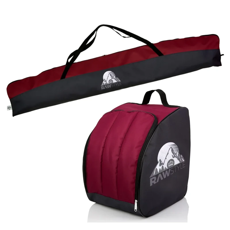 Rawstyle Skitasche Ski-Schuh-Tasche Set SKI-Tasche 160cm 180cm 190cm wasserdicht Ski Bag Ski Cover Wintersport Kombi (schwarz Bordeaux, Set 180cm)