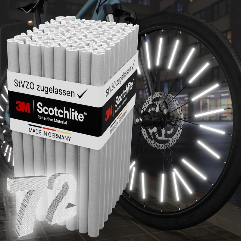 Speichenreflektoren [mit ORIGINAL 3M™-Reflexmaterial] super hell I mit StVZO Zulassung I einfache Montage I Fahrrad Speichen Reflektoren I Fahrrad Reflektoren I Katzenaugen Alternative (72 Stück)