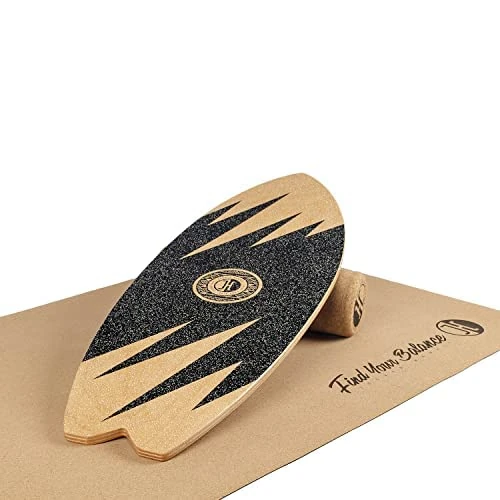 JUCKER HAWAII Balanceboard Ocean Rocker - Balance Board Set inkl. Korkrolle und Korkmatte | Surf Balance Board Holz | Rocker Shape