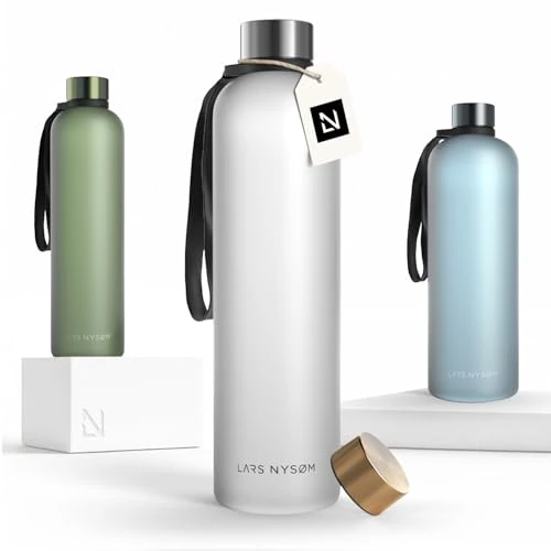 LARS NYSØM Trinkflasche 1l | Wasserflasche 1000ml | Ultraleichte Tritan Sport Flasche auslaufsicher, Kohlensäure geeignet - für Sport, Büro, Yoga | 2 Deckel inkludiert (Pure White, 1000ml)