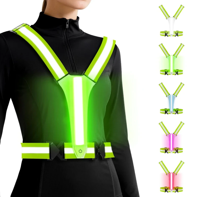 DN DENNOV LED Warnweste, 360°reflektierendes Band mit Ultrahellen Licht, Type-C wiederaufladbar, bis zu 20 Stunden Licht mit Verstellbarer Taille/Schulter für Damen, Herren(verbessertes Modell)