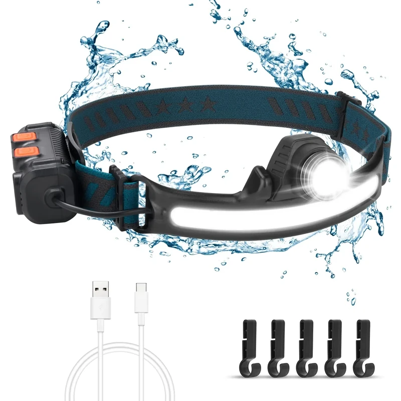 flintronic Stirnlampe LED Wiederaufladbar, COB Kopflampe IPX6 Stirnlampen Helmlampe, 2000LM Headlamp 18650 Akku Head Torch, Aufladbar Taschenlampe mit Sensor für Laufen Camping Angeln Arbeite(7 Modos)