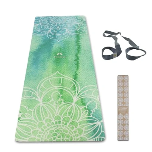 Yosana Yogamatte aus Naturkautschuk - rutschfest, Nachhaltige Yoga Matte mit Mikrofaseroberfläche zur raschen Aufnahme von Schweiß – Maschinenwaschbare Sportmatte - 183 x 68 cm