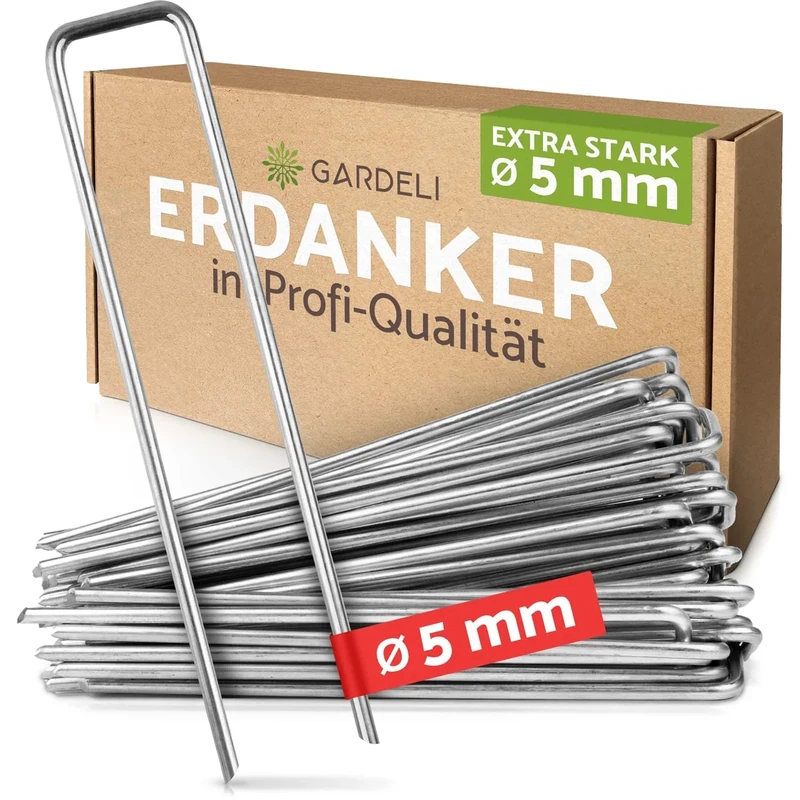 GARDELI® Anti-Rost Erdanker (Ø 5 mm) für extrem Harte Böden – Unglaublich Stabiler, verzinkter Stahldraht (rostfrei) – Profi Bodenanker – 20 cm lang, 3 cm breit (40 St)