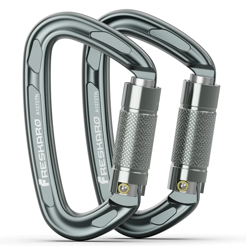 FresKaro Karabiner Klettern, karabinerhaken groß, HMS schraubkarabiner, Schnellverschluss und Schwerlast, UIAA Zertifiziert Carabiner Für Bergsteigen, Abseilen, Hundeleinen, Stark, 2Stück, Grau