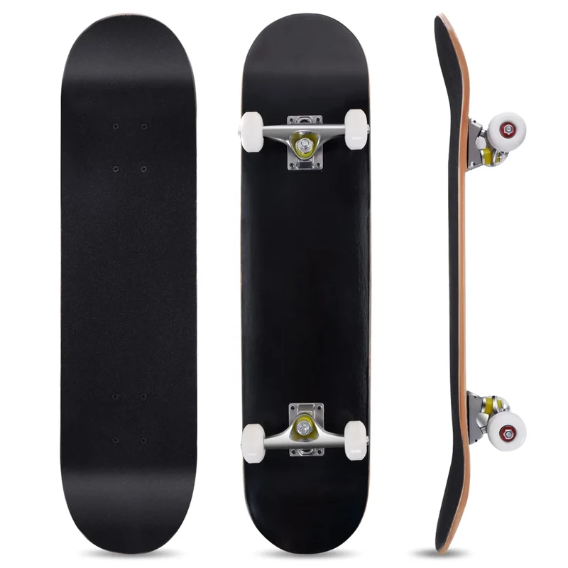 COSTWAY 80 x 20 cm Skateboard für Anfänger, Komplette Cruiser mit ABEC-7 Kugellager, 7-Lagiger Longboard Ahornholz (Schwarz)