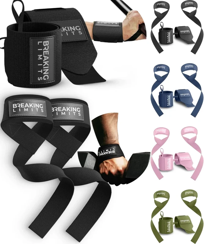 Handgelenk Bandagen Gym + Zughilfen Krafttraining (2er Set) – Lifting Straps & Wrist Wraps – Zughilfe & Griffhilfen für Bodybuilding & Kraftsport – Fitness Zubehör für Frauen & Herren