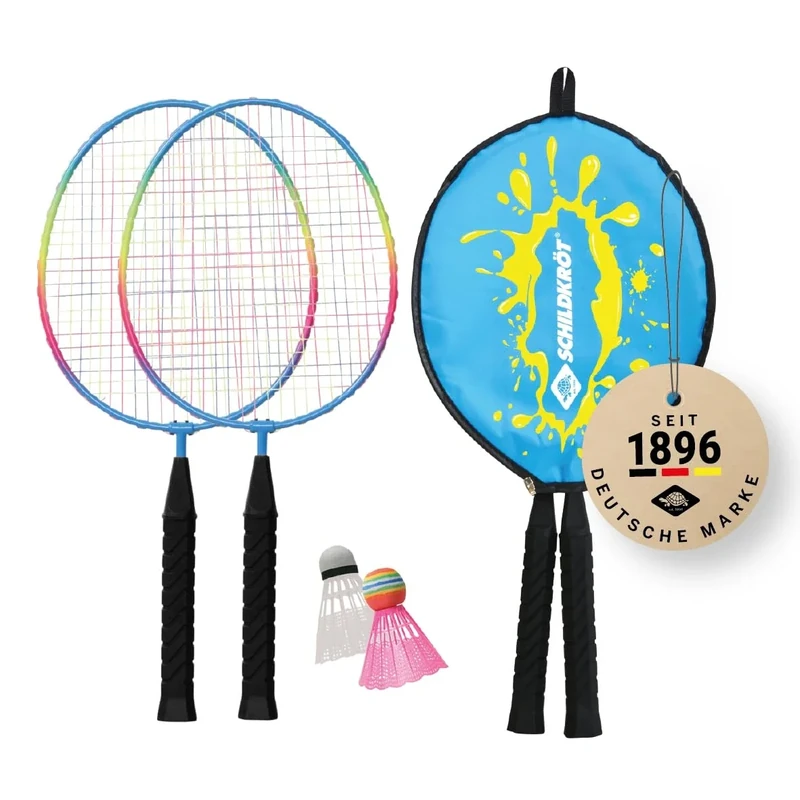 Schildkröt Federball Set Junior – 2 Kurze Schläger für leichteres Treffen – 2 Federbälle – 3/4 Transporthülle – Badminton Set für Anfänger – Outdoor-Spielspaß für Kinder ab 4 Jahren
