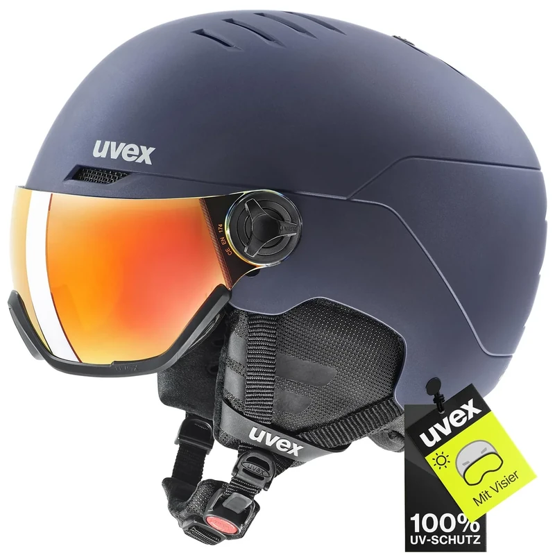 uvex Wanted Visor - robuster, stylischer, optimal belüfteter Skihelm mit beschlagfreiem Visier für Damen und Herren - Navy matt - 58-61 cm