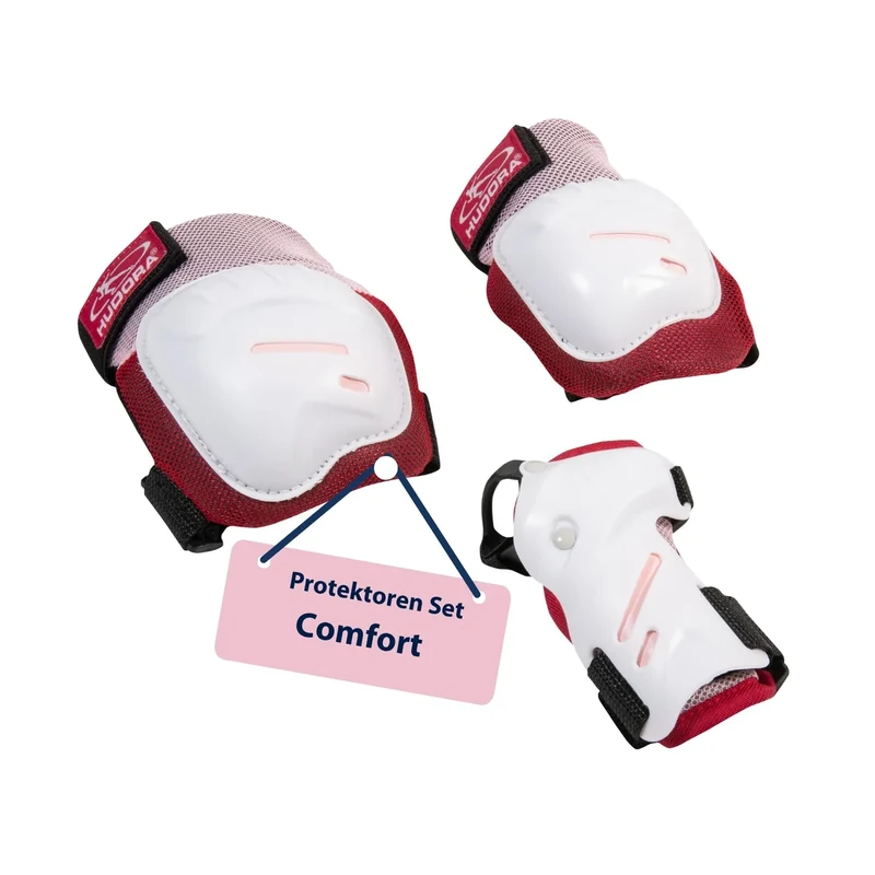 HUDORA Protektoren-Set Comfort - Set aus Handschützer, Knieschützer & Ellenbogenschützer - Schoner für Kinder und Jugendliche - ideal zum Inliner, Rollschuh und Skateboard fahren - rosa - Größe S