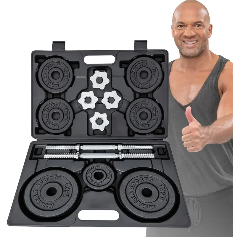 Miweba Sports Hantelset MKH120 | 20kg - Profi Hanteln mit Koffer - Frauen und Männer - Hantel Set - Hantelkoffer - Kurzhanteln - Gusseisen Hantelscheiben - Ergonomischer Griff - Einzelhanteln