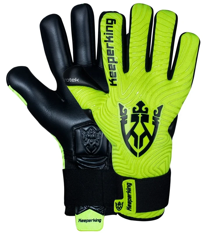 Keeperking Torwarthandschuhe für Erwachsene Fußballhandschuhe Herren Innennaht Profi Grip 4mm Fester Sitz Unisex Jonior (7,Neon-Schwarz-Neg)