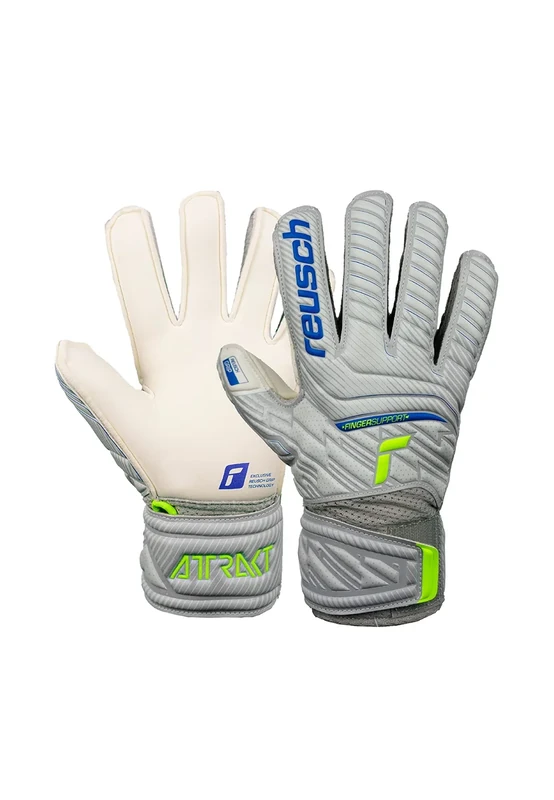 Reusch Attrakt Grip Finger Support Junior Flexible Torwarthandschuhe Kinder Jugendliche Fußballhandschuhe mit Fingerprotektion für alle Spielfeldoberflächen und jedes Wetter