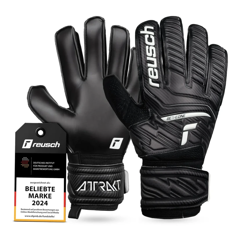 Reusch Attrakt Solid Torwarthandschuhe|Robuster Grip mit synthetischem Latex|360° Stabilität Dank Full Strap und Elastic Cuff|Perfekter Sitz bei jedem Wetter|Alle Spielfeldarten