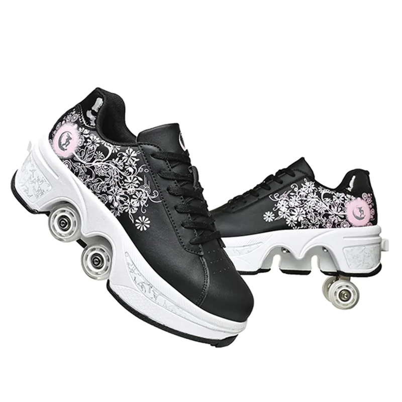 Roller Skate Shoes Rollschuhe Schuhe Mit Rollen Skateboardschuhe,Inline-Skate, verstellbar Damen Schuhe mit Rollen für mädchen (42, Black Pink)