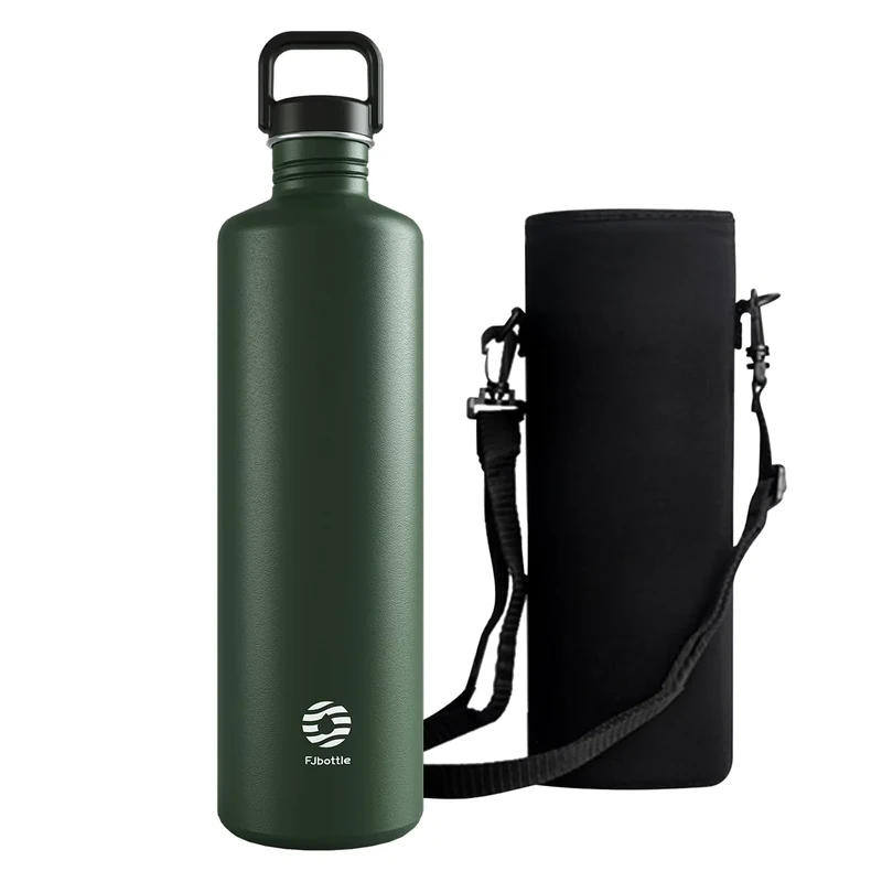 Healter Trinkflasche 2l Edelstahl mit Reisetasche | Große Einzelwand Unisolated Wasserflasche | Auslaufsicher & BPA-Frei | Umweltfreundliche Flasche für Fitness und Outdoorsport(Grün)