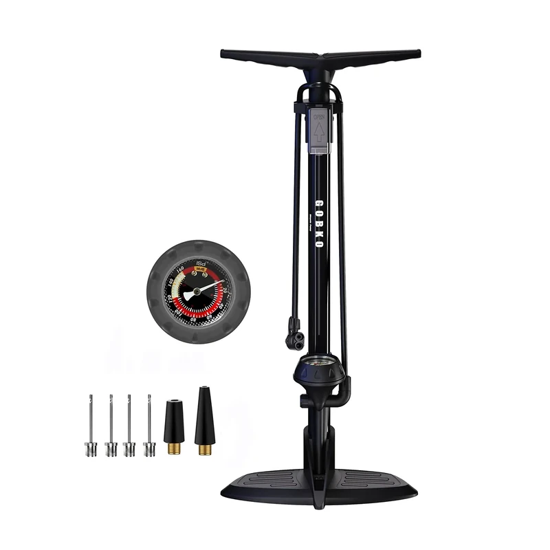 GOBKO Fahrradpumpe Luftpumpe Fahrrad Französische Ventile mit Manometer, Luftpumpe für Rennrad MTB Sportballpumpe Hochdruck 160 Psi und 11 Bar