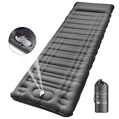 Arlierss Luftmatratze Camping mit Fußpresse Pumpe, Isomatte Camping Luftmatratze Isomatte Outdoor-grau