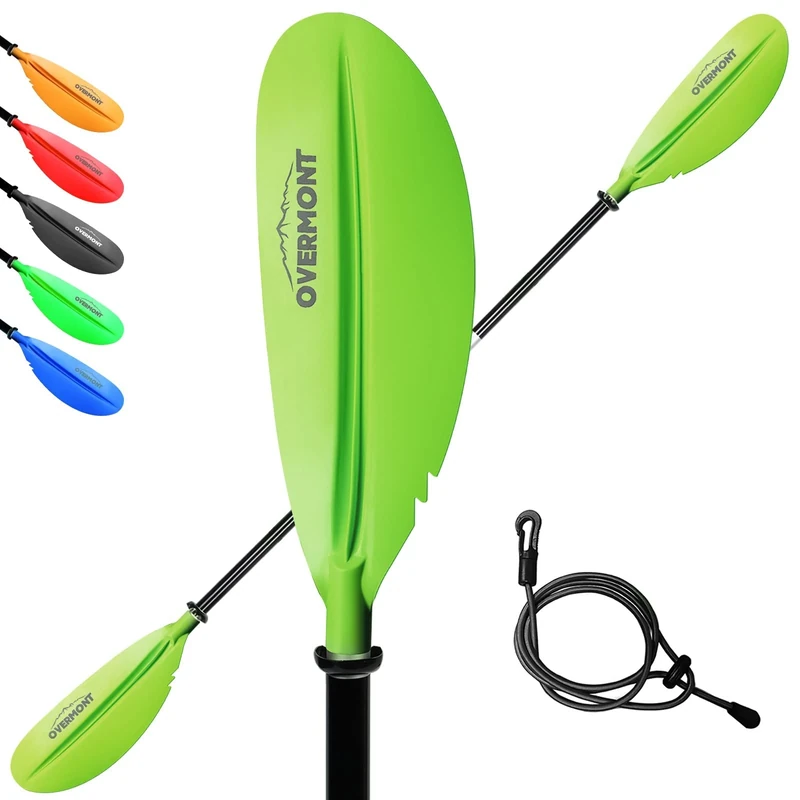 OVERMONT Paddel Aluminium Doppelpaddel 241 cm mit Paddle Leash Verstellbaren Paddel-Blätter Leicht für Kanu Kajakfahren Kanadier Ruderboot Grün