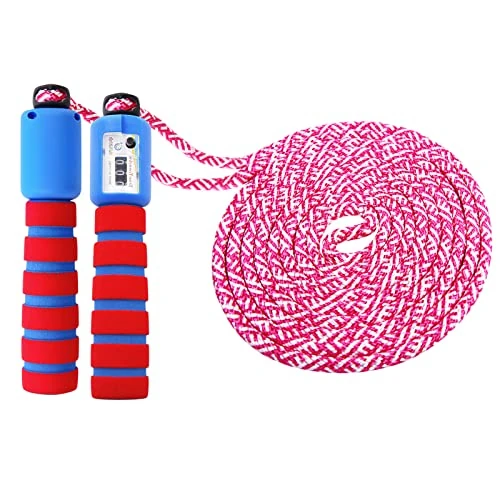 Konvinit Springseil Kinder Hüpfseil mit Zähler Sprungseil Verstellbare mit Komfortablen & Anti-Rutsch Griffen für Mädchen Junge,red blue