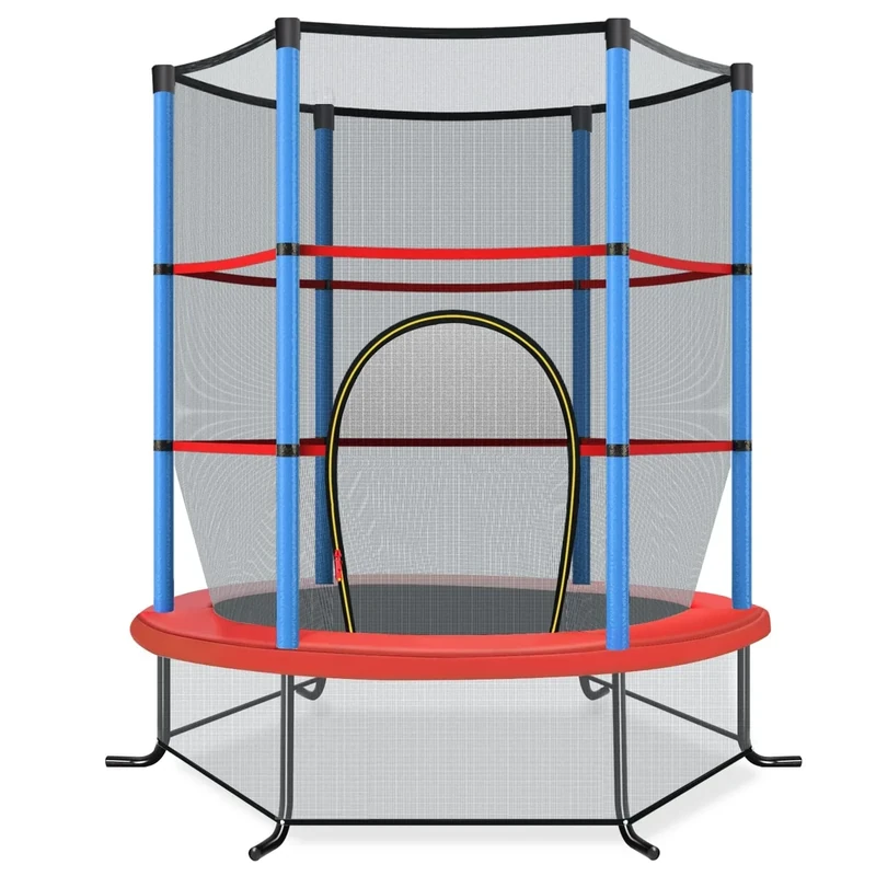 COSTWAY Ø165cm Gartentrampolin mit Sicherheitsnetz, Trampolin bis 135KG belastbar, Indoor-/Outdoortrampolin für Kinder ab 3 Jahre (Blau, Ø165x165cm)