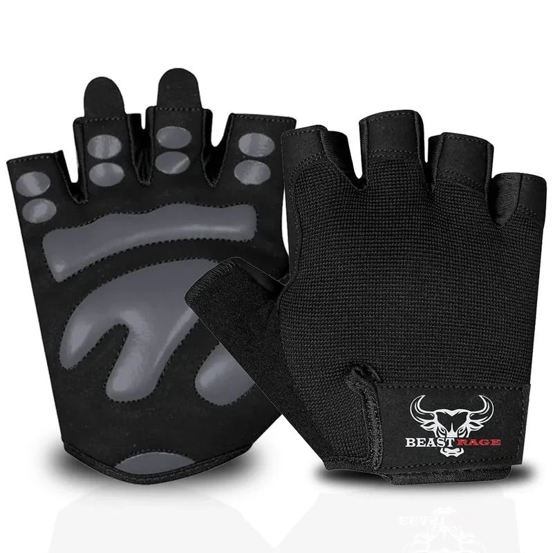 BEAST RAGE Fitness-Handschuhe für Training, rutschfest,gepolsterte Handfläche,Halbfinger-Workout,Gewichtheben-Handschuhe, Radfahren, Crossfit,Krafttraining (Black-M, M)