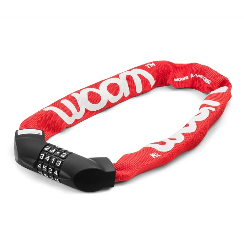 woom LOKKI Fahrradschloss für Kinder, Zahlenschloss, Hohe Sicherheit, 61 cm Kettenlänge, 6 mm Kettenstärke, Ummantelung, Rot (woom red)