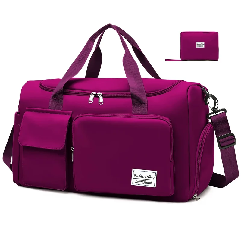 Hoseay Sporttasche Damen Reisetasche mit Schuhfach und Nassfach Groß Gym Bag Faltbar Schwimmtasche Wasserdicht Trainingstasche Leicht Duffel Bag für Sport Fitness Reisen, Lila