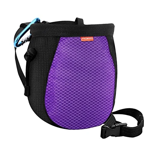 MoKo Klettern Chalkbag, Bouldern Magnesiabeutel mit Einstellbar Gürtel & Karabinerclip Kordelzug Chalk Bag Boulderbag für Klettern Gewichtheben Gymnastik Crossfit - Schwarz & Lila
