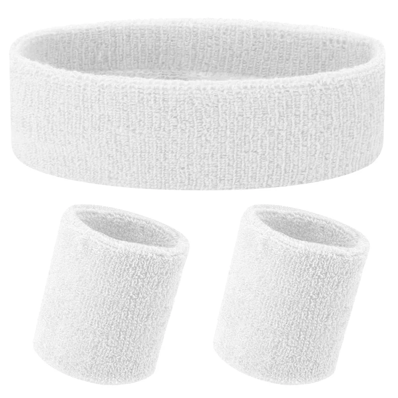 Yolev 3 Stück Schweißband Set Weiß Sport Stirnband Schweißbänder Handgelenk Herren Damen 80er 90er Jahr Outfit Schweißbänder Absorbierendes Accessoires