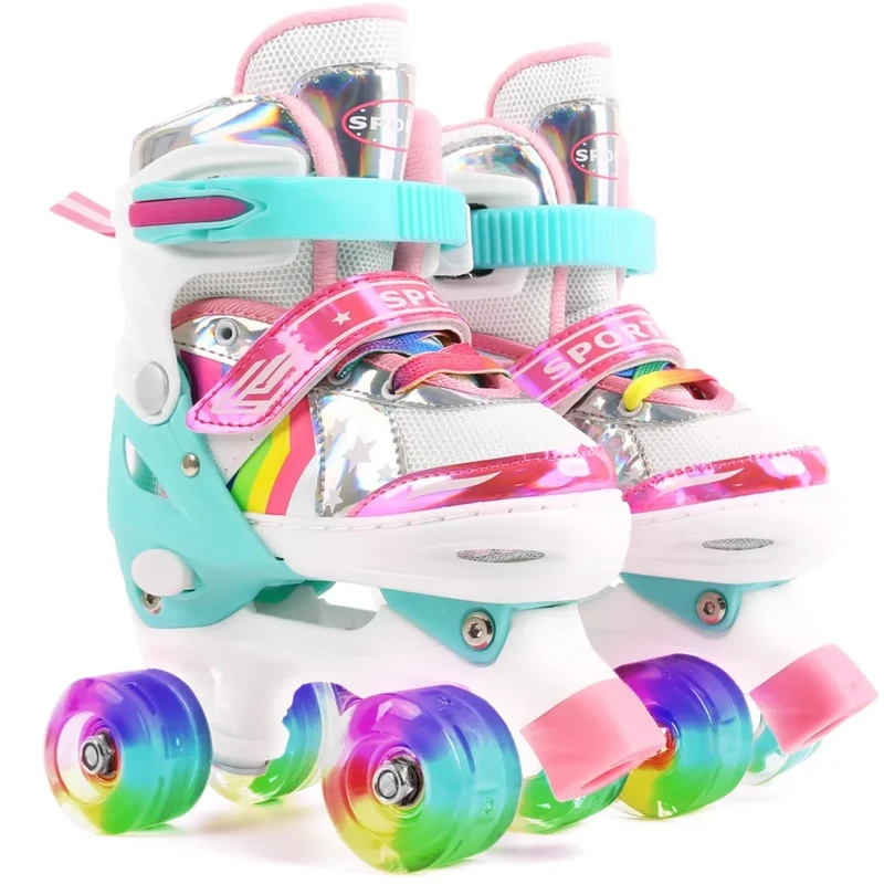 Ceestyle Verstellbare Rollschuhe für Kinder, Leuchtenden Rädern, Classic Disco Roller, Größenverstellbare Atmungsaktiv Quad Skates, Verstellbar von 27 bis 34, 4 Größen, Mädchen und Jungen - M