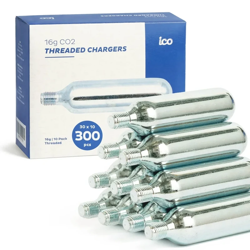 ICO CO2 Kartusche Fahrrad,300 Stück, Reines CO2 16g für Blitzschnelle MTB & Rennrad Befüllung mit CO2 Fahrradpumpe, Lebensmittelecht CO2 Kapseln 16g für Bierzapfanlagen
